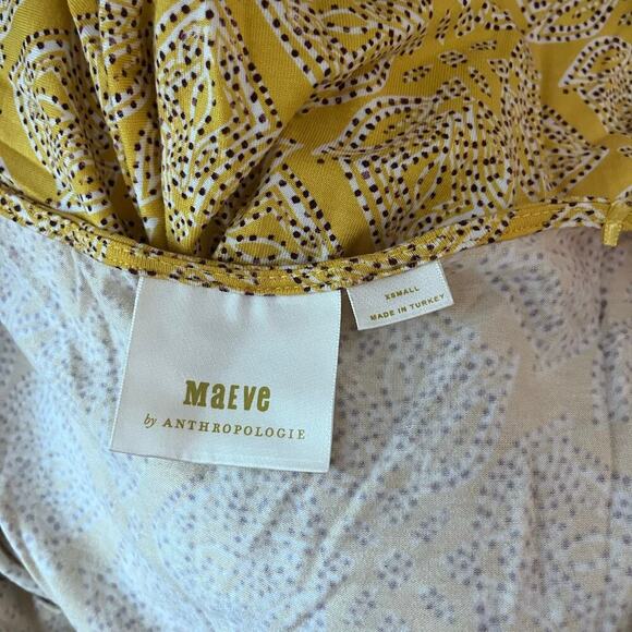 Anthropologie Maeve Fete in Yellow Motif Handkerchief Midi Dress Size XS Stretch - Picture 7 of 10